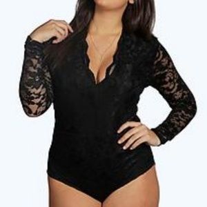 Sexy black lace bodysuit